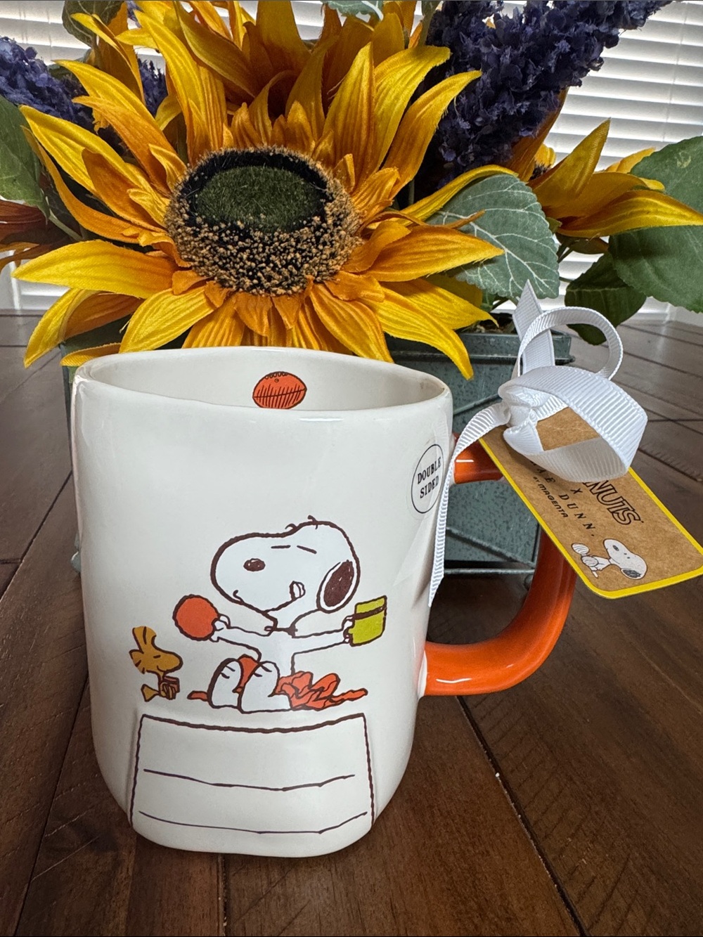 Rae Dunn Snoopy Orange-Handle Ceramic Mug